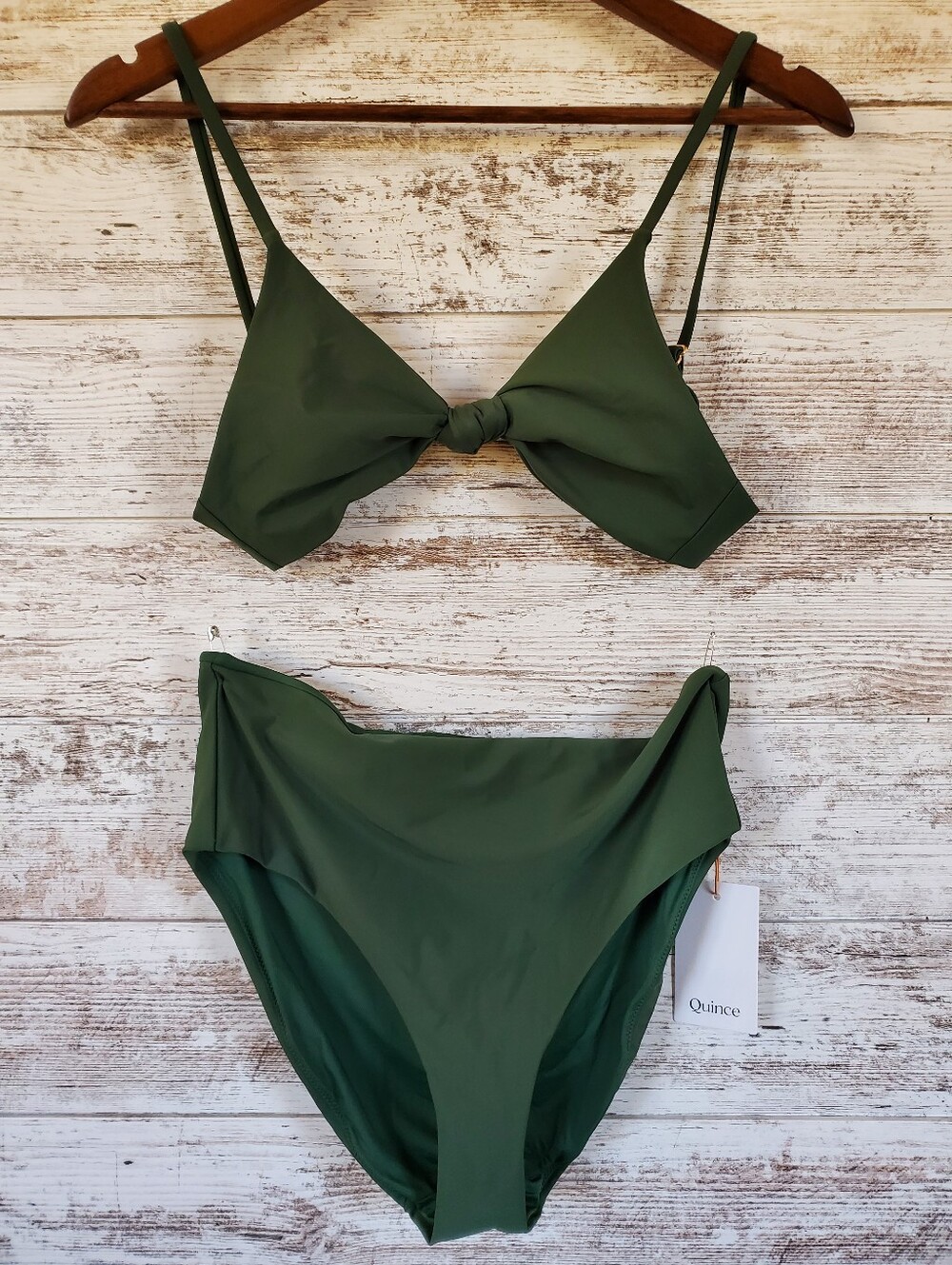 NWT Quince Italian Swimwear Lot 4pc Palm Green Bikini Tops High Rise Bottom - Picture 3 of 16